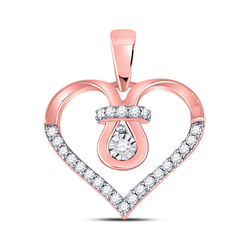 10kt Rose Gold Womens Round Diamond Heart Knot Pendant 1/5 Cttw