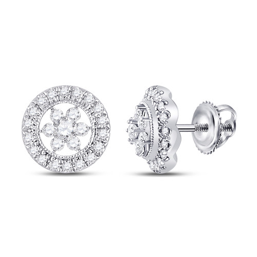 14kt White Gold Womens Round Diamond Cluster Earrings 3/8 Cttw