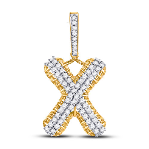 10kt Yellow Gold Mens Round Diamond Letter X Charm Pendant 1-1/3 Cttw