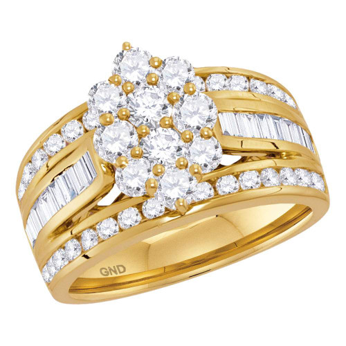 14kt Yellow Gold Womens Round Diamond Cluster Ring 2.00 Cttw