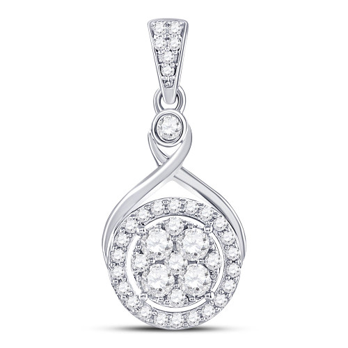 10kt White Gold Womens Round Diamond Circle Cluster Pendant 1/2 Cttw