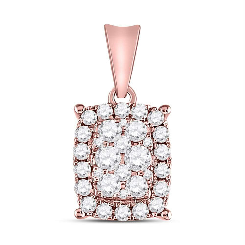 14kt Rose Gold Womens Round Diamond Vertical Rectangle Cluster Pendant 1/2 Cttw