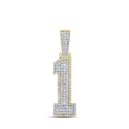 14kt Two-tone Gold Mens Baguette Diamond Number 1 Charm Pendant 1 Cttw