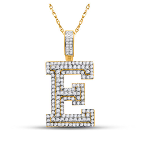 10kt Yellow Gold Mens Round Diamond Initial E Letter Charm Pendant 1-3/4 Cttw