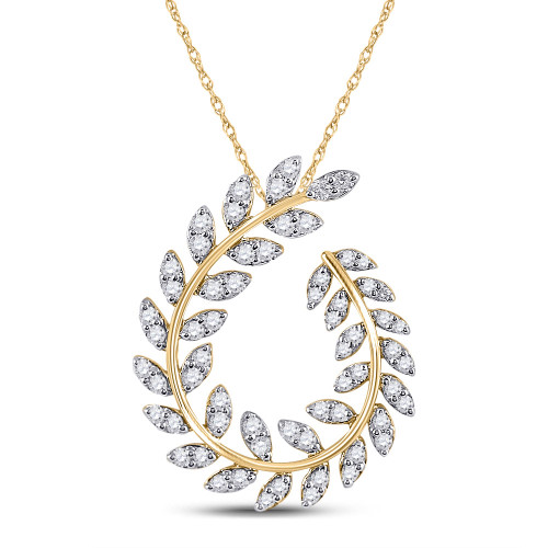 14kt Yellow Gold Womens Round Diamond Vine Leaf Teardrop Pendant 3/4 Cttw