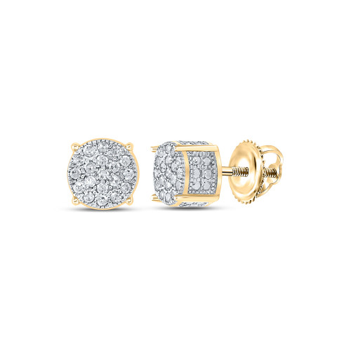 10kt Yellow Gold Mens Round Diamond 3d Cluster Earrings 1/8 Cttw