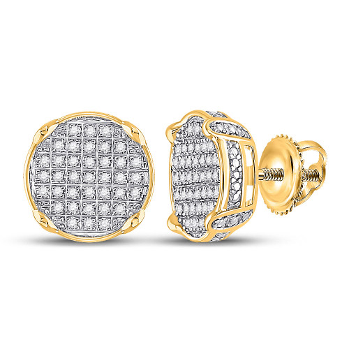 10kt Yellow Gold Mens Round Diamond Circle Cluster Earrings 1/4 Cttw - 117559