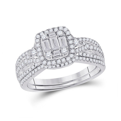 14kt White Gold Baguette Diamond Bridal Wedding Ring Band Set 3/4 Cttw - 154145