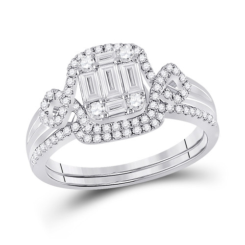 14kt White Gold Baguette Diamond Bridal Wedding Ring Band Set 5/8 Cttw - 154146