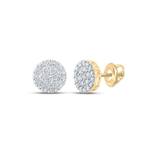 14kt Yellow Gold Mens Round Diamond Cluster Earrings 1 Cttw - 166271