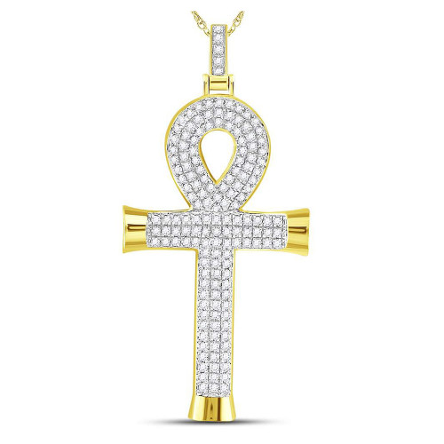10kt Yellow Gold Mens Round Diamond Ankh Cross Charm Pendant 7/8 Cttw - 117291