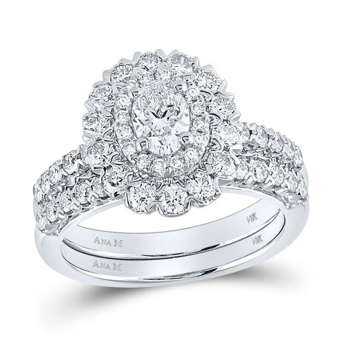 14kt White Gold Oval Diamond Bridal Wedding Ring Band Set 1-5/8 Cttw