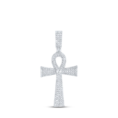 Sterling Silver Mens Round Diamond Ankh Cross Charm Pendant 1 Cttw