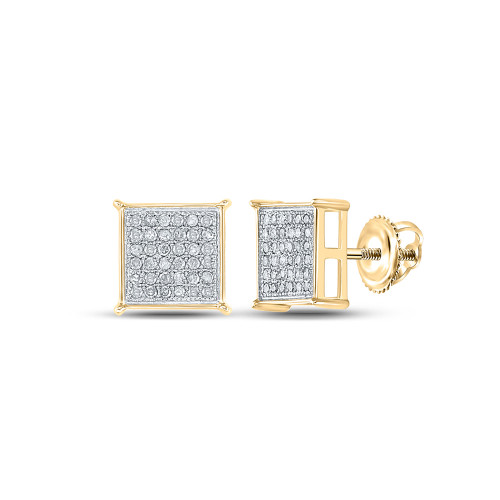 10kt Yellow Gold Mens Round Diamond Square Earrings 1/4 Cttw - 117358