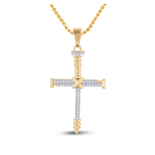 10kt Yellow Gold Mens Round Diamond Nail Cross Charm Pendant 1/5 Cttw