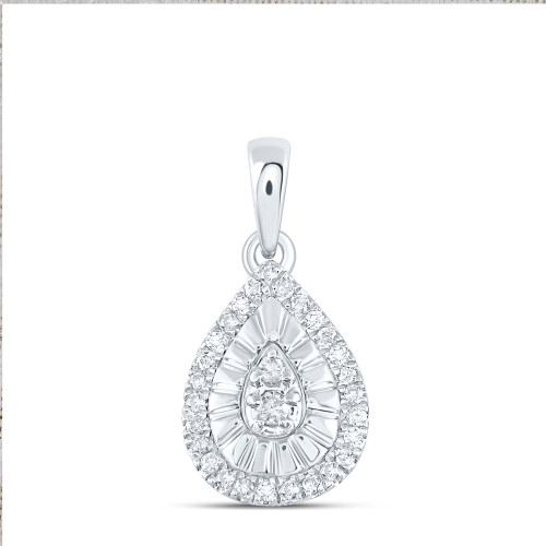 Sterling Silver Womens Round Diamond Teardrop Pendant 1/8 Cttw