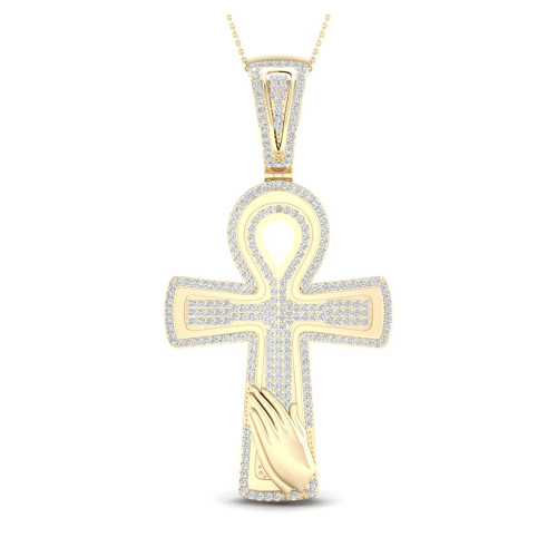 10kt Yellow Gold Mens Round Diamond Ankh Cross Charm Pendant 5/8 Cttw - 120585