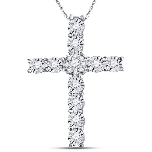 14kt White Gold Womens Round Diamond Cross Pendant 3/8 Cttw