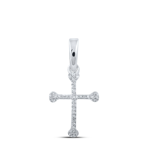 10kt White Gold Womens Round Diamond Cross Pendant 1/12 Cttw - 166027