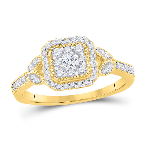 10kt Yellow Gold Womens Round Diamond Square Ring 1/3 Cttw