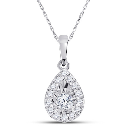 10kt White Gold Womens Round Diamond Teardrop Pendant 1/6 Cttw - 154023