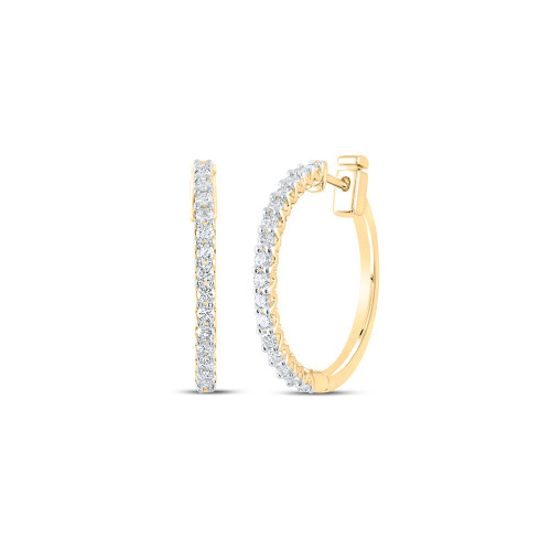 14kt Yellow Gold Womens Round Diamond Hoop Earrings 7/8 Cttw - 168327