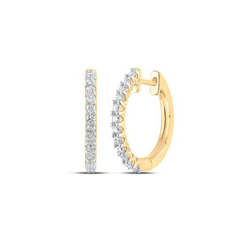 14kt Yellow Gold Womens Round Diamond Hoop Earrings 1/2 Cttw - 168329