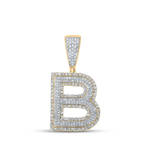 10kt Two-tone Gold Mens Round Diamond Initial B Letter Charm Pendant 1 Cttw