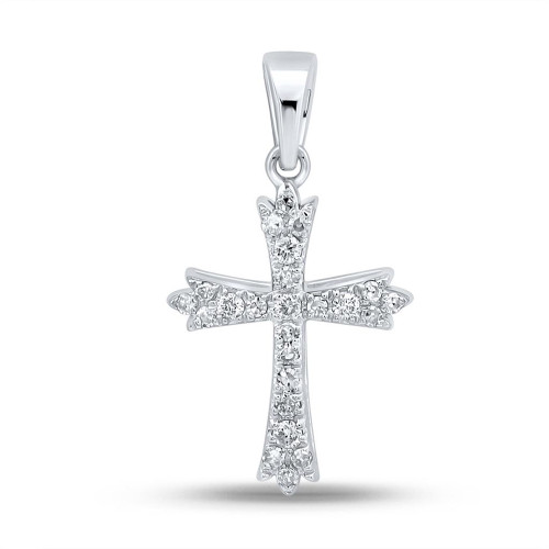 10kt White Gold Womens Round Diamond Cross Pendant 1/4 Cttw - 158965