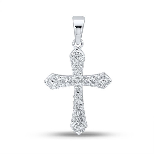 10kt White Gold Womens Round Diamond Cross Pendant 1/3 Cttw