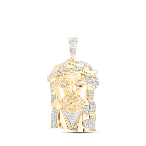 10kt Yellow Gold Mens Round Diamond Jesus Face Charm Pendant 1-1/2 Cttw - 168471