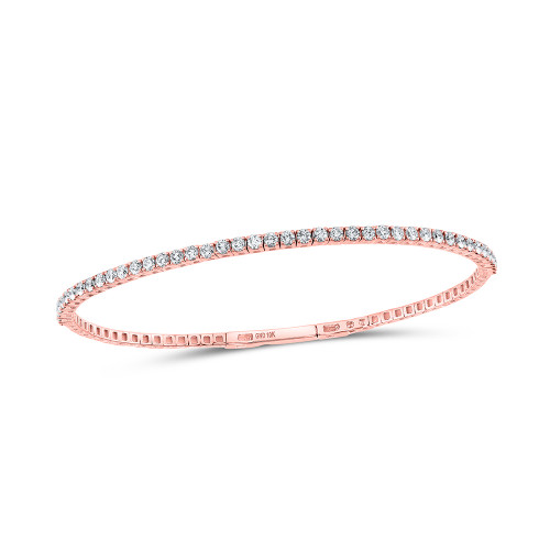 10kt Rose Gold Womens Round Diamond Flexible Bangle Bracelet 1-1/4 Cttw