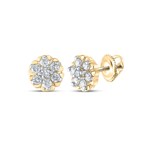 10kt Yellow Gold Womens Round Diamond Flower Cluster Earrings 1/4 Cttw - 158710