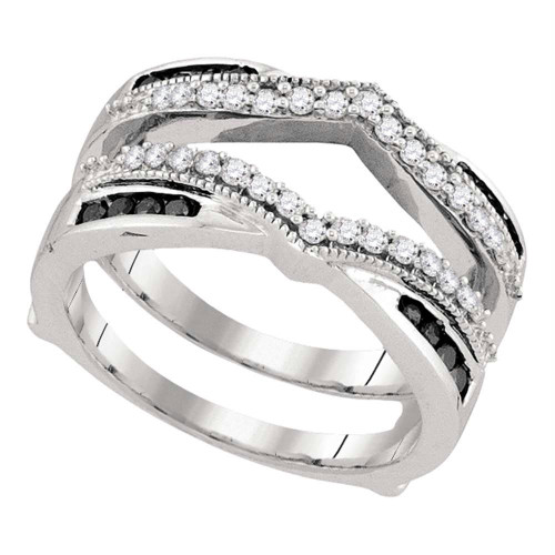 10kt White Gold Womens Round Black Color Enhanced Diamond Wrap Ring Guard Enhancer Wedding Band 1/2 Cttw