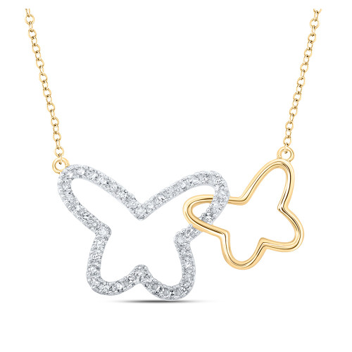 10kt Yellow Gold Womens Round Diamond Butterfly Necklace 1/4 Cttw - 168296