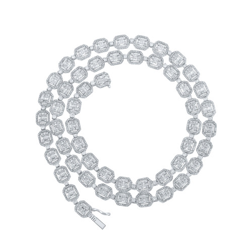 10kt White Gold Mens Baguette Diamond 24-inch Link Chain Necklace 12 Cttw
