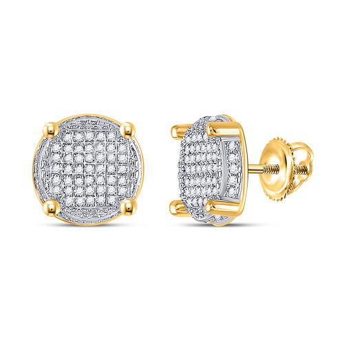 10kt Yellow Gold Mens Round Diamond Circle Cluster Earrings 1/4 Cttw - 67937