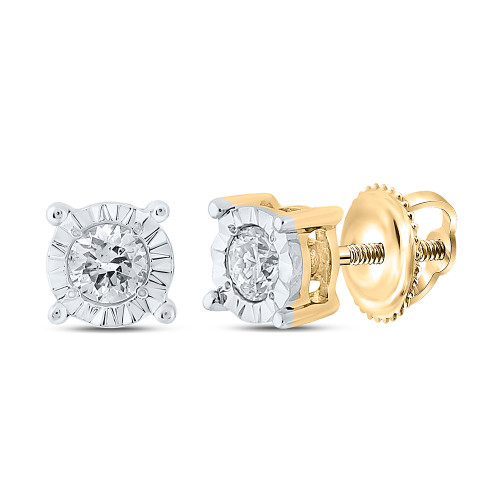 10kt Yellow Gold Mens Round Diamond Stud Earrings 1/8 Cttw