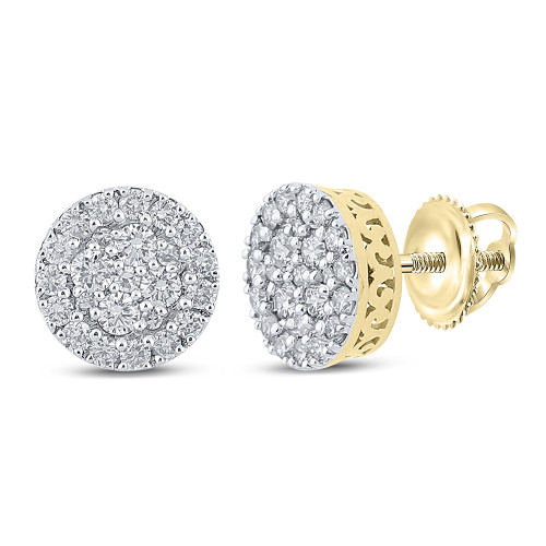 10kt Yellow Gold Mens Round Diamond Cluster Earrings 5/8 Cttw - 158343