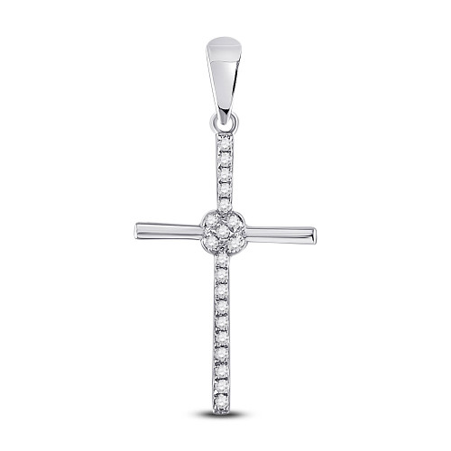 10kt White Gold Womens Round Diamond Cross Pendant 1/12 Cttw - 148916