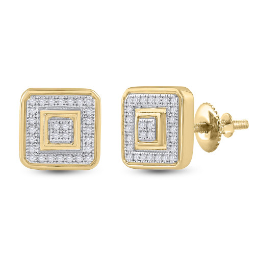 10kt Yellow Gold Mens Round Diamond Square Cluster Earrings 1/6 Cttw - 55498