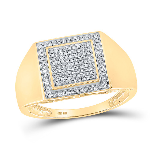 10kt Yellow Gold Mens Round Diamond Square Ring 1/4 Cttw - 67424