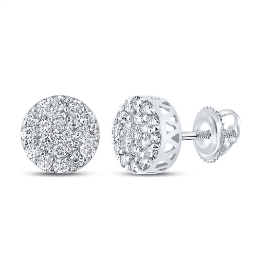 10kt White Gold Mens Round Diamond Cluster Earrings 5/8 Cttw - 158363