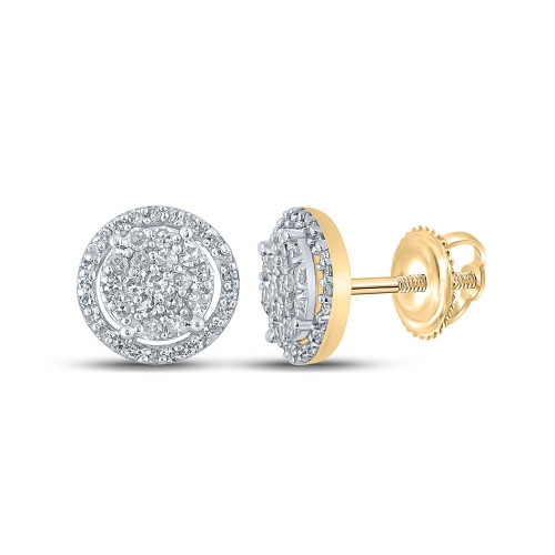 10kt Yellow Gold Mens Round Diamond Circle Cluster Earrings 1/3 Cttw - 158405
