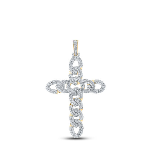 10kt Yellow Gold Mens Round Diamond Cuban Link Cross Charm Pendant 3 Cttw