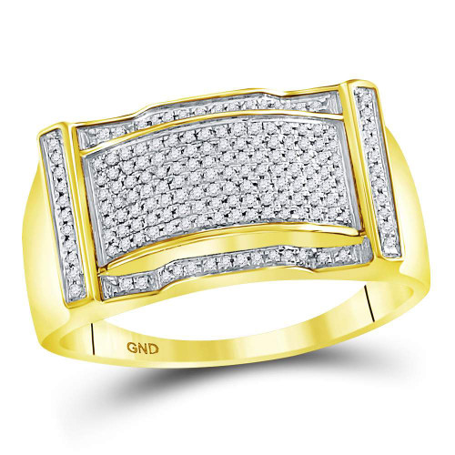 10kt Yellow Gold Mens Round Diamond Rectangle Cluster Ring 1/3 Cttw - 67678