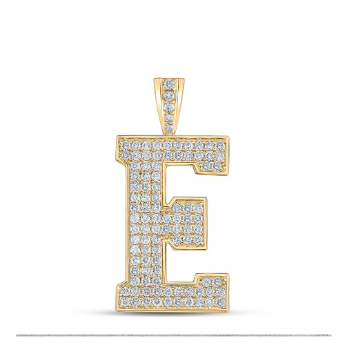 10kt Yellow Gold Mens Round Diamond E Initial Letter Charm Pendant 1-3/4 Cttw