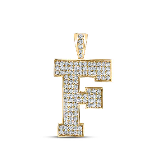 10kt Yellow Gold Mens Round Diamond F Initial Letter Charm Pendant 1-3/4 Cttw