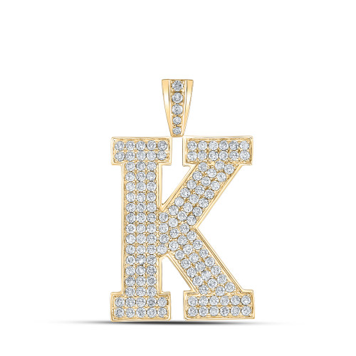 10kt Yellow Gold Mens Round Diamond K Initial Letter Charm Pendant 2-1/4 Cttw