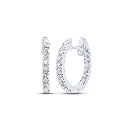 10kt White Gold Womens Round Diamond Hoop Earrings 1/4 Cttw - 161826